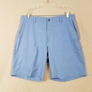 Peter Millar Shorts Mens 34 Blue Check Performance Golf Stretch Lightweight